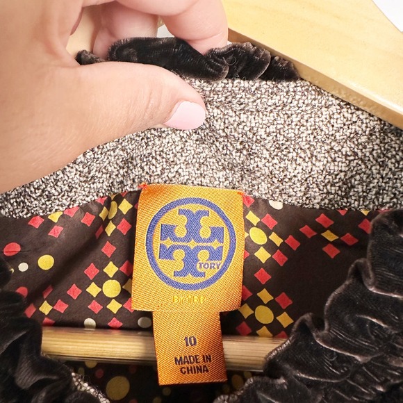 TORY BURCH Women Brown Wool Velvet Jacket 10 Tweed - Picture 4 of 8